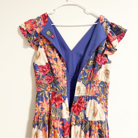 Vince Camuto Floral Bows Ruffle Shoulder V-Neck Dress - Picture 6 of 9